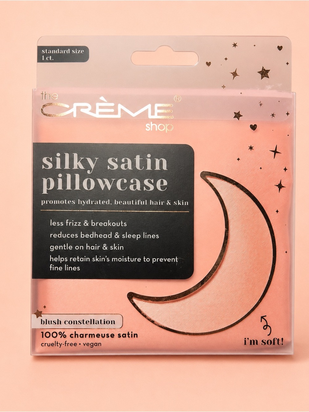 The Crème Shop Silky Satin Pillowcase – Blush Constellation